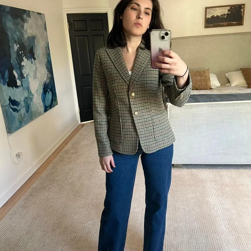 NWOT Talbots plaid wool blend blazer with gold buttons size 2 S